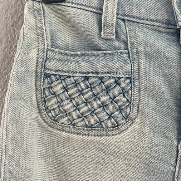 Abercrombie & Fitch High Rise Jean‎ Shorts size 0 Frayed Hem Basketweave pockets - Picture 2 of 5